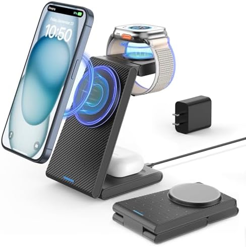 CIYOYO 3-in-1 Fast Wireless Charging Dock – Streamlined Power Hub for i Phone 16/15/14/13/12/SE, Apple Watch Series 9/8/7/6/SE/5/4, and Air Pods Pro/3/2 – Maximize Charging Efficiency with Innovative Safety Features and Sleek Aesthetic Design for Modern Living