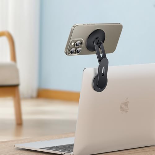 Magnetic Laptop Phone Holder with 15 W Fast Wireless Charging – Perfect Mag Safe Stand for i Phone 12-16 & All Smartphones, Ideal Tesla Accessory for Enhanced Mobility and Productivity