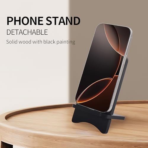 Versatile Solid Wood Phone Stand – Premium Desktop Holder for All Phone Types, Non-Slip Design with Sleek Black Finish, Ideal for Home & Office Use, Enhancing Productivity and Style