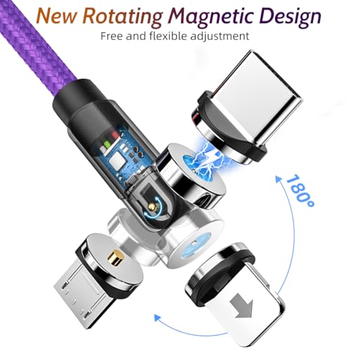 Effortless Charging Revolution: 540° Rotating Magnetic 3-in-1 USB-C Charger Cable Set (4-Pack: 3 ft, 3 ft, 6 ft, 6 ft) – 2.4 A High-Speed Universal Charging Solution for i Phone, Samsung, Moto, Android Devices & Tablets – Durable, Versatile, & User-Friendly Design for Optimal Performance Across All Micro USB/Type C Gadgets
