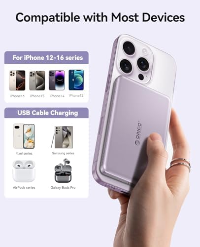 Ultra-Slim ORICO Kada Mag Safe 5000 m Ah Wireless Power Bank – Fast 20 W PD Charging with Type-C Cable – Essential Portable Charger for i Phone 12/13/14/15/16 Pro/Pro Max/Plus/Mini – Lightweight, Durable, and Magnetic Design for Effortless On-the-Go Power Solutions