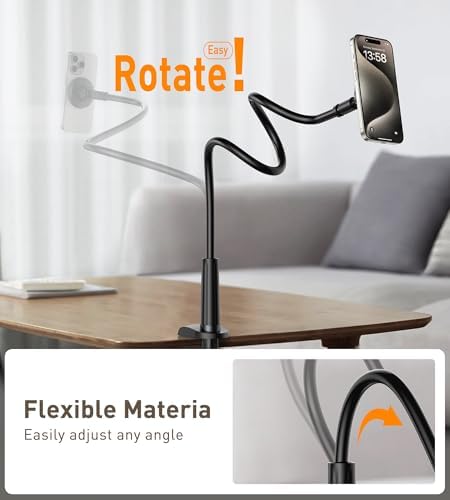 Magnetic Gooseneck Phone Holder Mount for iPhone 16/15/14/13/12 – Magnetic Stand Tabletop Clamp 360°Rotation Adjustable for Office/Home Compatible with iPhone 16 15 14 13 12 Mini Plus Pro Max – Enhanced Compatibility and Speed
