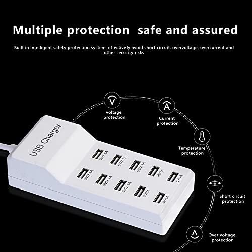 High-Power 10-Port USB Charging Station – 50 W Rapid Charger for i Phone 15 and Earlier Models – Multi-Device Charging Hub with Safety Features – Sleek White Design Perfect for Home, Office, and Shared Spaces – Fast, Efficient Charging Solution for Families and Professionals