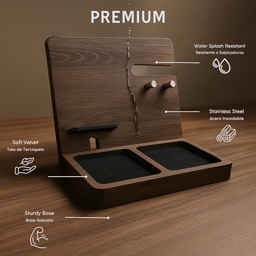 Namore Premium Wood Desk and Nightstand Organizer – Multifunctional Charging Station for Phones & Essentials – A Stylish Solution for Enhanced Workspace Efficiency – Perfect Gift for Men, Dads, & Professionals – Elegant Design with Universal Device Compatibility