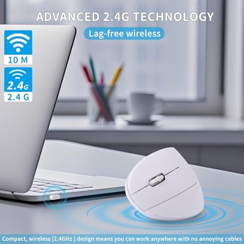 Ergonomic Left-Handed Wireless Mouse – Sleek Pink 2.4 GHz Vertical Design with Customizable DPI, Quiet Click, and 6 Buttons for Enhanced Comfort and Productivity on Laptops and Desktops