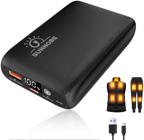 12000 m Ah Heated Vest Battery Pack – Versatile Power Bank for Heated Apparel with DC/USB/Type-C Outputs and LED Indicator – Ultimate Compatibility for Jackets, Pants, and Blankets – Stay Warm and Charged Anywhere