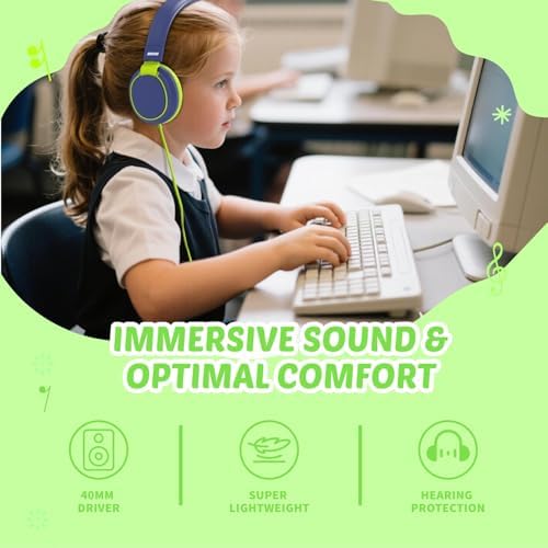 MIDOLA Kids Over-Ear Headphones: Safe Audio Experience with Noise Limitation, Foldable & Travel-Friendly Design, Custom Volume Control (85/110 d B), Built-In Microphone, and AUX Compatibility for School, Gaming, and Family Adventures in Sleek Black