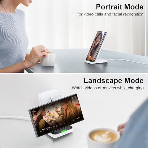 Samsung S25 Ultra Fast Wireless Charger Stand – 18 W QC 3.0 Compatible Dock for Galaxy S25, S24, Z Fold 6, Flip 6, S20 & More – Sleek Design with Optimal Viewing Angle for Efficient Charging and Enhanced Safety Features