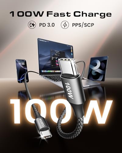 CLEEFUN 10 ft USB C to USB C Cable 100 W – High-Speed Charging 2-Pack for i Phone 16/15 Pro Max, Galaxy S25/S24/S23, Mac Book, i Pad & USB-C Devices – Enhanced Durability & Flexibility for Seamless Power Delivery and Data Transfer