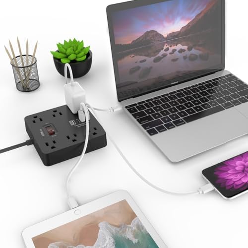 AHRISE Multi-Device Power Strip with 6 AC Outlets & 4 Fast USB Charging Ports – 5 ft ETL Certified Extension Cord for Home, Office, Travel & Cruise – Efficient Charging for Smartphones, Tablets & More – Compact & Durable Design