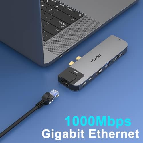 MOKi N USB C Multiport Adapter Hub for Mac Book Pro/Air – 4 K HDMI, Gigabit Ethernet, Dual USB Ports, TF/SD Card Reader, 100 W USB-C PD & Thunderbolt 3 – Ultimate Connectivity Solution for Professionals and On-the-Go Users