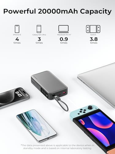 Ultimate 20000 m Ah Power Bank with 100 W PD Fast Charging and Built-in USB-C Cable – Smart Digital Display for Laptops, Tablets & Smartphones – Versatile Compatibility for Mac Book, i Pad, i Phone, Samsung, Steam Deck & More – Stay Charged Anywhere!