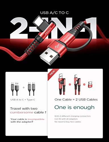 AINOPE 6.6 FT USB C Right Angle Charging Cable with USB to USB C Adapter – 60 W Fast Charging for i Phone 16, 15 Pro, i Pad & Samsung Devices – Enhanced Compatibility & Convenient Access for Gaming and Multitasking