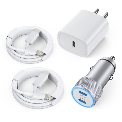 Effortless Power on the Go: 40 W Dual USB-C Fast Car Charger for i Phone with 2 Lightning Cables – Rapid Charging for i Phone 14/13/12/11 Pro Max and i Pads, Enhanced Compatibility, and Built-in Safety Features for Ultimate Device Protection