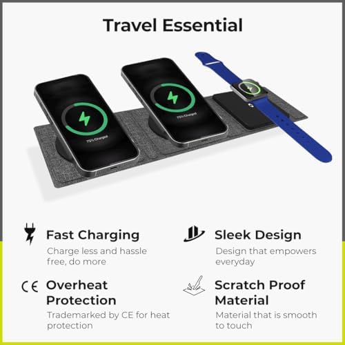 ZTAR 3-in-1 Wireless Travel Charger: Ultimate Mag Safe-Compatible Charging Pad for i Phone 16/15/14/13/12, Samsung Galaxy, Air Pods & Apple Watch – Portable Foldable Design for Effortless Travel & Rapid Multi-Device Charging