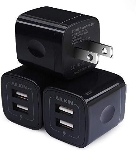 AILKIN 3-Pack Dual USB 5 V/2.1 A Wall Charger – Fast Charging Power Adapter for i Phone 15, Samsung Galaxy, Google Pixel – Compact Travel-Friendly Design with Enhanced Compatibility and Safety Features