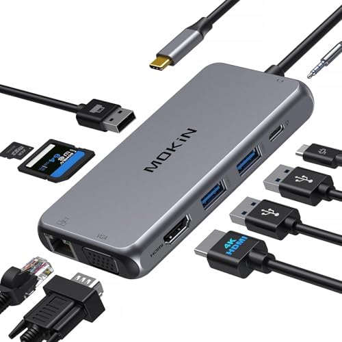 Ultimate 10-in-1 USB C Hub – Multiport Docking Station with 4 K HDMI, VGA, Gigabit Ethernet, PD Charging, 3 USB 3.0 Ports, SD/TF Reader & Audio Jack for Seamless Connectivity with Dell, HP, Lenovo & More – Boost Your Productivity & Enhance Your Media Experience