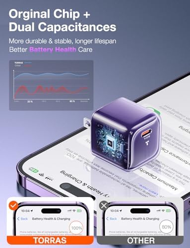 Ultra-Fast TORRAS Icenano 30 W USB-C Charger Block – PD 3.0 Compatible Wall Adapter with 5.5 ft Cable, Stylish Crystal Pink Design, Low-Temperature Operation for Safe Charging of i Phone 16/15 & Mag Safe – Perfect for Travel and Home Use