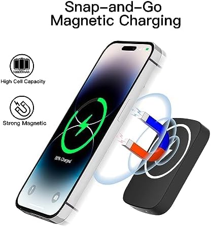 Magnetic 10,000 m Ah Fast Charging Power Bank for i Phone 15/14/13/12 – 20 W Wireless Portable Charger with USB-C Dual Ports & Cable – Effortless Magnetic Attachment for On-the-Go Power Efficiency