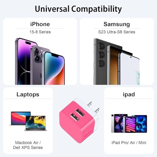 Compact USB Wall Charger 2 Pack – Low Profile Right Angle Plug Adapter for Quick Charging of i Phone 16/15/14/13/12/11 Max, i Pad Pro, Mini & Air, Samsung, Pixel – Enhanced Device Compatibility & Space-Saving Design