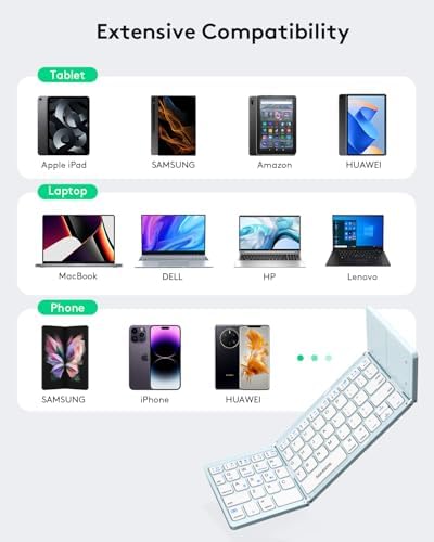 Samsers Portable Bluetooth Keyboard with Touchpad – Ultra-Slim Foldable Wireless Keyboard for Effortless Typing on Android, Windows, and i OS Devices – Rechargeable, Travel-Friendly Design with Device Holder – Black