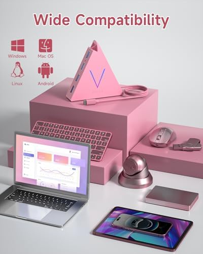 Elevate Your Connectivity with the Stylish Pink USB C Hub – 4 USB 3.0 Ports and 2 FT Extension Cables for Seamless Integration with i Pad Pro, Mac Book Pro, Surface & More – Ultimate Performance Meets Chic Design!
