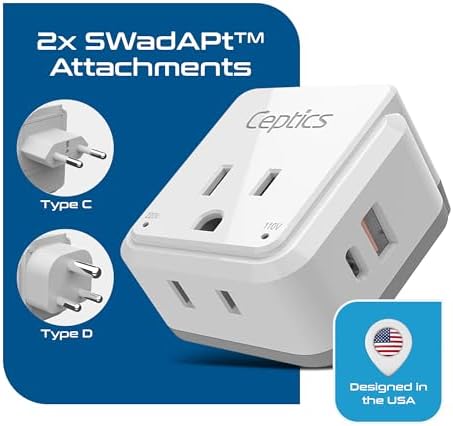 Compact Travel Power Adapter Set for Brazil, Peru & Chile – 20 W Dual USB & USB-C Charger with 2 USA Sockets – Fast Charging with Type C & N Attachments – Portable Plug Converter for Global Travelers – Stay Connected Anywhere