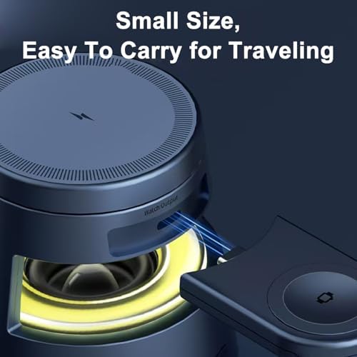 Ultimate 5-in-1 Wireless Charging Station with Bluetooth Speaker & Adjustable Night Lamp – Fast Mag Safe Charger for i Phone, Apple Watch Ultra, and Air Pods – Your All-in-One Solution for Seamless Device Charging and Enhanced Audio Experience