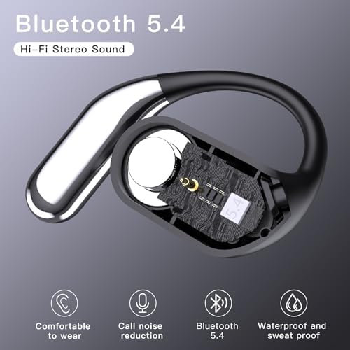 Sleek White Wireless Bluetooth Earbuds with Secure Hooks – 50-Hour Playtime & LED Charging Case for Ultimate Convenience | Waterproof & Sweat-Resistant Design Perfect for Fitness Activities | Ergonomic Comfort for Running & Active Lifestyles | Built-in Microphone for Clear Hands-Free Calling | Fast Pairing Technology for Hassle-Free Connectivity