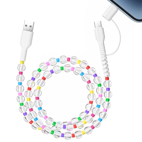 Aolcev 2-in-1 USB C Cable for i Phone with Unique Beaded Design – MFi Certified Fast Charging & Data Transfer Cord, 3.3 FT Length for i Phone 16, 15, 14 Pro Max, Galaxy S25, i Pad – Durable & Stylish Charger for Enhanced Compatibility