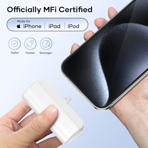 Ultra-Compact 5000 m Ah Mini Power Bank for i Phone: MFi Certified Fast Charging Battery Pack (2-Pack White) – Lightweight & Portable Charger for On-the-Go Convenience with 20 W PD Technology