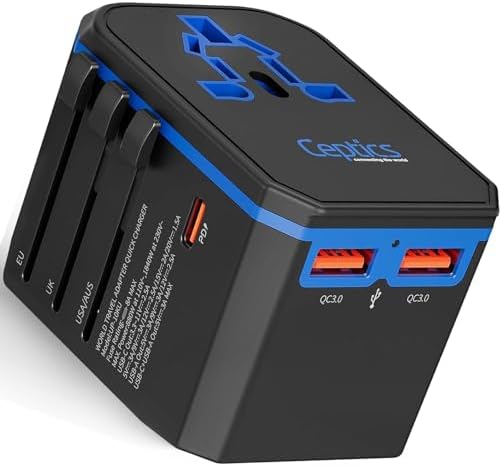 Compact Ceptics Type D Travel Adapter Plug for India, Nepal & Bangladesh – Dual USB Ports for Fast Charging | Ultra-Portable & Grounded Design for Safe Device Powering | Essential Travel Accessory for Laptops, Phones & Cameras | Enhance Your Global Connectivity