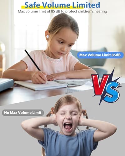 Kids Bluetooth Earbuds with 85 d B Safe Volume – Waterproof Touch Control Headphones for Young Audiophiles | Built-in Mic, Portable Charging Case | Perfect for School, Travel & Home Use | Stylish Fox Design for Boys and Girls, Compatible with Phones, Tablets & Kindles