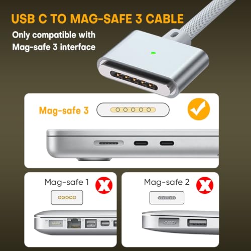 Experience Unmatched Charging Efficiency with the 6 FT USB-C to Magnetic 3 Cable – 140 W Fast Charging for Mac Book Air & Pro Models (2021-2024) – Durable, Tangle-Free, and Sleek White Design for Ultimate Compatibility and Convenience