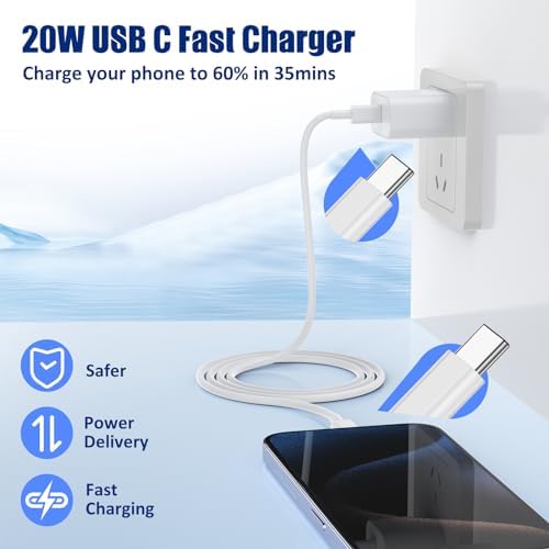 High-Speed Charging Essentials: i Phone 16/15 Charger 3-Pack with 20 W USB-C Power Adapters – Includes 3 Versatile Wall Cables (3, 6, & 10 FT) for i Phone 16/15 Series, i Pad Pro, Air Pods, and Samsung Devices – Unmatched Power Delivery and Durability for On-the-Go Convenience
