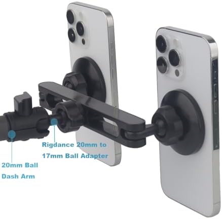 Dual 17mm Ball Mount Splitter Adapter for Phone, 17mm Ball Mount Extension 1 to 2 Joint Head Connector Base, with Ball Socket and 1/4 Thread Interface for Car/Desk Phone Arm, Tripods – Enhanced Compatibility and Speed