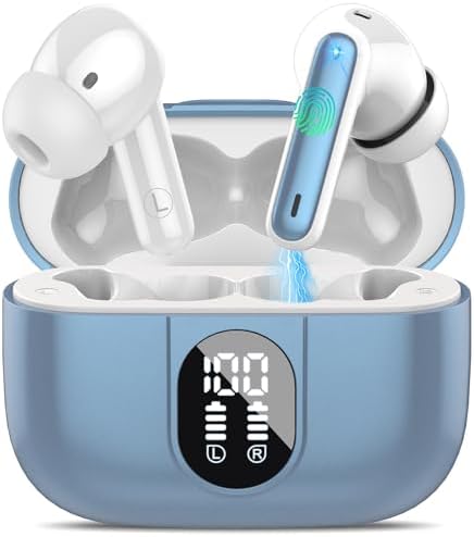 Premium Wireless Earbuds with Bluetooth 5.3 – Hi-Fi Stereo Sound, 40-Hour Playtime, IP7 Waterproof Sports Earphones with LED Battery Display – Perfect for Android & i OS Users – Ultimate Comfort & Durability for Active Lifestyles