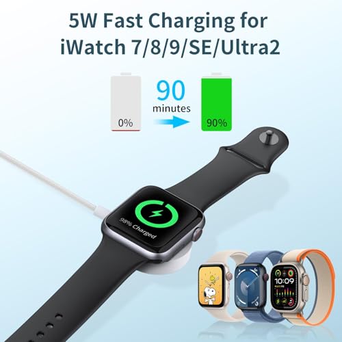 Revolutionary 3-in-2 Fast Charging Cable for Apple Devices – 6 ft USB-C Multi Charger for Apple Watch (All Models) & i Phone (16/15/14/13/12) – Ultra-Fast Charging, Elegant White Finish for Seamless Compatibility and Ultimate Convenience