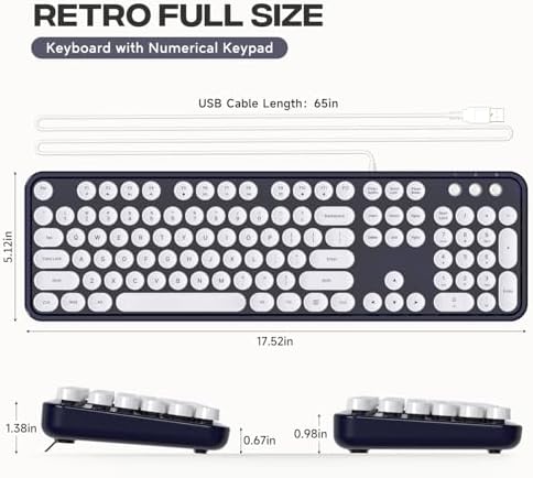 Retro-Inspired Full Size Typewriter Keyboard with Number Pad – Wired USB Keyboards for Windows 7, 8, 10, 11 | Enhance Your Typing Experience with Classic Charm and Modern Efficiency | Perfect for Home and Office Use