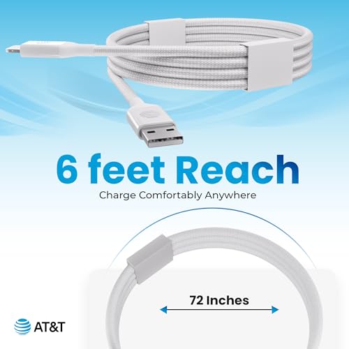 AT&T 6 ft Braided USB-C Charging Cable – Durable & Tangle-Free Cord for Fast Data Transfer and Universal Device Compatibility – Ideal for Phones, Tablets, and Laptops – Includes Warranty for Enhanced Reliability – Sleek Black Design