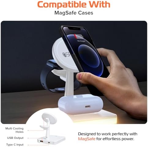 Spracht Flex Charge 4: Advanced 4-in-1 Wireless Charging Station with 25 W Fast Charging, Magnetic Dock for Smartphones, Smartwatches & Earbuds | Qi-Compatible Multi-Device Charger with Built-in Nightlight for Enhanced Convenience and Style