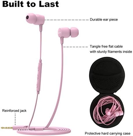 Joymiso Kids Tangle-Free Earbuds: Lightweight Wired Headphones with Mic & Volume Control for Small Ears – Comfortable In-Ear Design in Stylish Pink Color, Perfect for Music, Videos, and Online Classes with Enhanced Compatibility for Cell Phones & Laptops