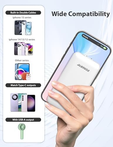 Experience Ultimate Portability with Alongza 10,000 m Ah Fast Charging Power Bank – Sleek Design with Built-In Cables and AC Plug for Effortless Device Charging on the Go – Lightweight, Compact USB C External Battery for Seamless Travel Convenience and Enhanced Compatibility Across All Smartphones and Gadgets