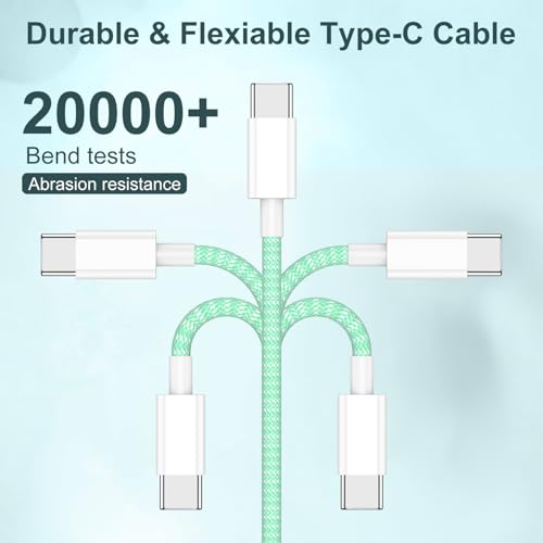 Premium 10 ft USB C to C Fast Charging Cable – 60 W High-Speed Charger for Apple i Phone 16 Pro Max, Mac Book Pro, i Pad & Samsung Galaxy – Durable, Flexible, and Stylish Green Design for Enhanced Device Compatibility and Rapid Power Delivery