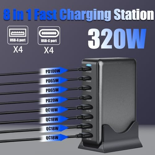 SITONG 320 W Ga N III Ultra-Compact Multi-Port USB-C Charging Hub – High-Efficiency 8-Port Power Adapter for Mac Book Pro, i Phone 15/14/13/12/11 & Galaxy S24/S23 – Experience Lightning-Fast 100 W Quick Charge Technology for Efficient On-the-Go Power Solutions – Perfect for Tech Professionals & Frequent Travelers – Unleash Versatile Charging with Sleek, Durable Design