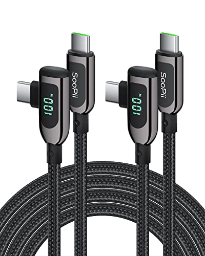SOOPII 100 W Fast Charging Right Angle USB C to USB C Cable – 6.6 FT Zinc Alloy Braided with LED Display for Enhanced Performance, Compatible with i Phone 16/15, i Pad Air/Pro, Mac Book Pro, Samsung Galaxy S23/S22/S10, Google Pixel & LG Smartphones – Ideal for Gaming & Multitasking