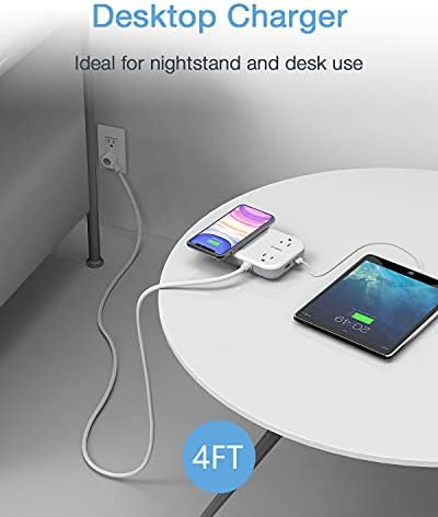 TESSAN Ultra-Compact Wireless Charging Hub with Dual USB Ports and AC Outlets – 4 ft Extension Cord for Seamless Device Charging in Dorm Rooms and Travel – Elegant Mini Flat Plug Design for i Phone and Samsung Compatibility – Essential Power Station for Modern Lifestyle