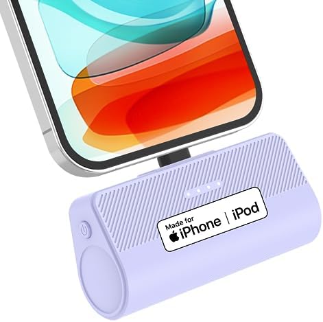 KKD 5000 m Ah Portable Charger for i Phone – MFi Certified Built-in Plug for Fast Charging on the Go, Compact Power Bank for i Phone 14/13/12/11/XR/X/SE/8/7/6/6 s/Pro Max/Plus & i Pad, Sleek Design for Ultimate Portability