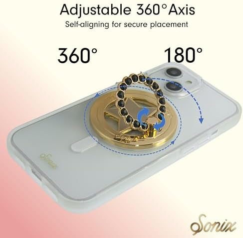 Elevate Your i Phone Experience with the Sonix Magnetic Phone Grip – Stylish Rhinestone Ring Holder for i Phone 12, 13, 14, 15 Series – Effortless 360° Rotation and Secure Mag Safe Compatibility – Sleek Silver/Clear Design for Ultimate Functionality and Fashion