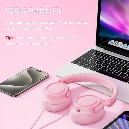 Experience Ultimate Sound Clarity with Stylish Purple USB C Wired Over-Ear Headphones – Immerse Yourself in Exceptional Hi-Fi Stereo Audio and Advanced Noise Isolation for Unmatched Comfort, Ideal for Music Aficionados and Professionals, Fully Compatible with USB C Devices